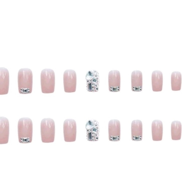 Short French Tips Righnstones Press On Nails - Picture 4 of 4